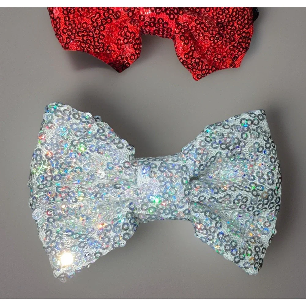 Two Women's Sequins Hair Bow Scrunchies Velvet Mouse‎ Ear Hair Ties for Ponytail